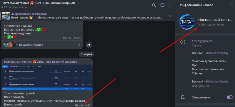 «Договорные матчи/ Настольный теннис Лига-Про Василий Ширшов»: честный обзор телеграмм-канала, отзывы