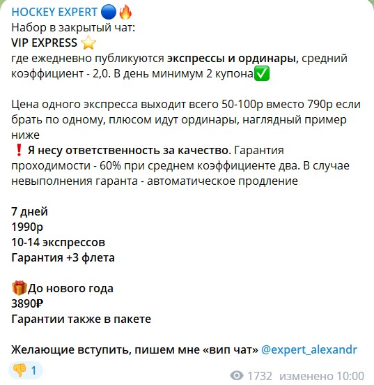 Обзор канала Telegram HOCKEY EXPERT – отзывы об Александре expert_alexandr