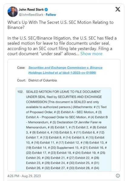 Секретное заявление SEC США по Binance в суде сочли плохим знаком