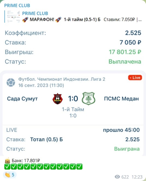 Обзор канала Telegram PRIME CLUB – отзывы о ставках 