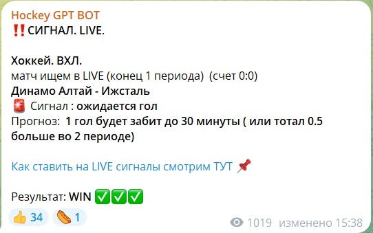 Канал Telegram Hockey GPT BOT – реальные отзывы о каппере