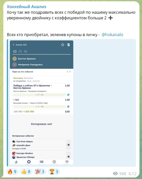 Канал Телеграм Хоккейный Анализ – отзывы клиентов