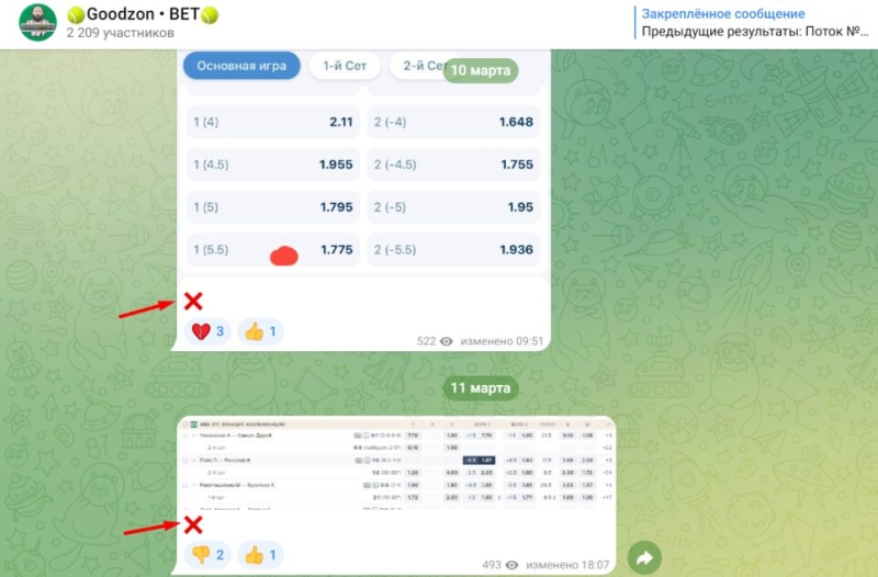 Goodzon BET — прогнозы на теннис в ТГ, отзывы