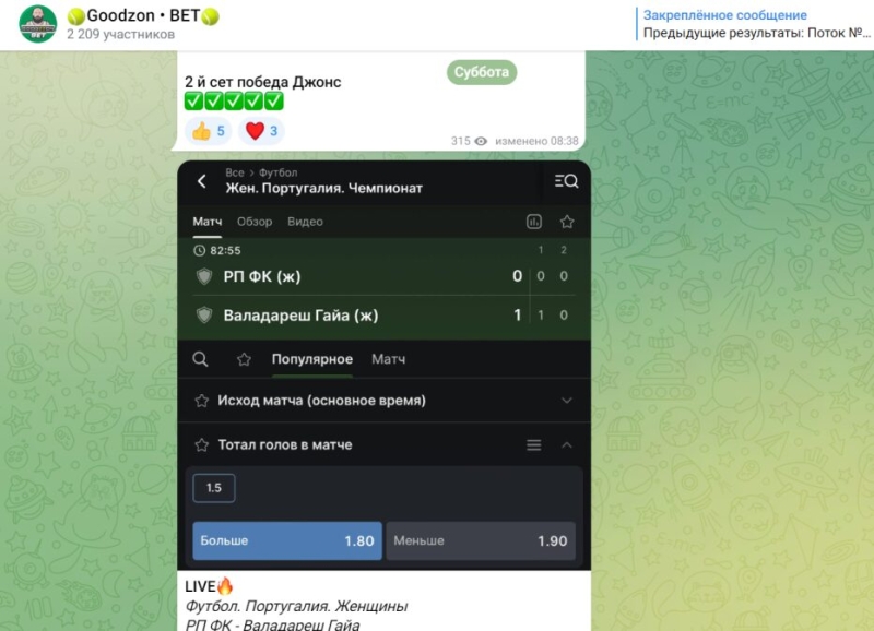 Goodzon BET — прогнозы на теннис в ТГ, отзывы