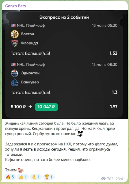 Канал Telegram Gonzo Bets – отзывы о Викторе @vheyzzz