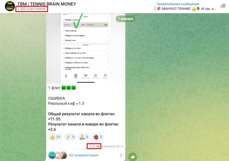 TBM | TENNIS BRAIN MONEY — прогнозы на теннис, отзывы