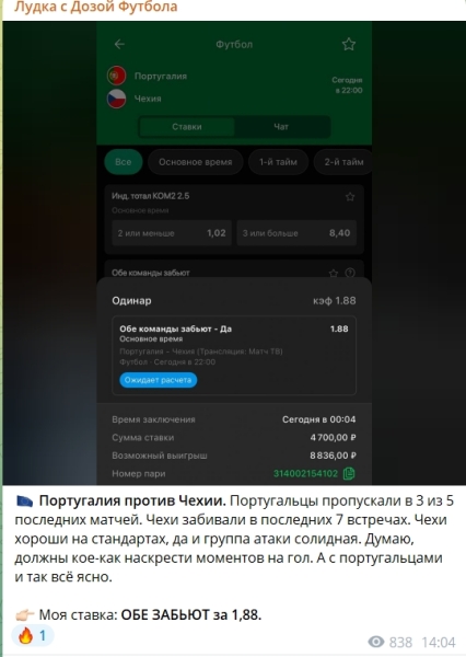 Канал Telegram Лудка с дозой футбола – реальные отзывы