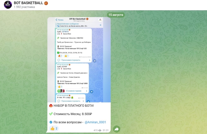 Обзор телеграм-проекта BOT BASKETBALL, отзывы о канале Бот баскетбол