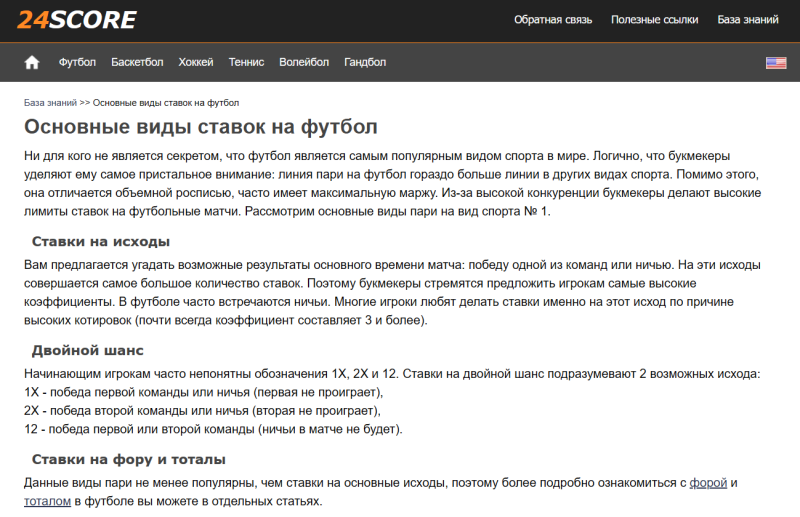 Сайт 24score — помощь в ставках на спорт, отзывы